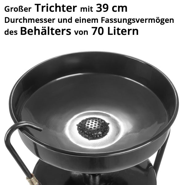 Großer Trichter mit 39 Zentimeter Durchmesser und einem Behältervolumen von 70 Litern