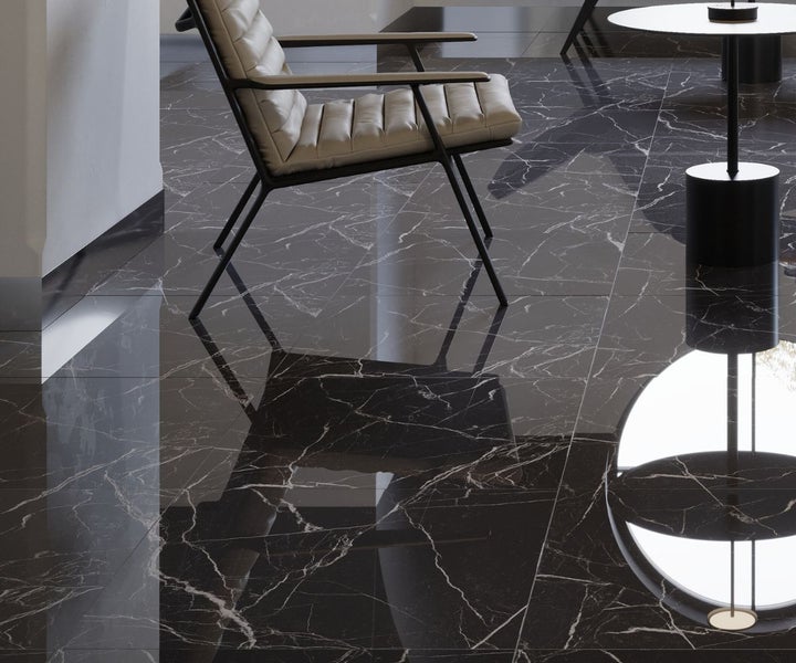 Feinsteinzeug Wand- und Bodenfliese Premium Marble Statuario Anthrazit 60 x 60 x 0,9 cm glasiert poliert rektifiziert