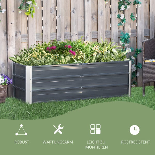 Outsunny Hochbeet, 125L x 47B x 40H cm, Stahl, grau