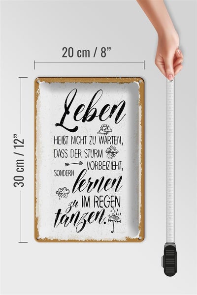 Blechschild Spruch Leben nicht warten Sturm vorbei 20x30cm