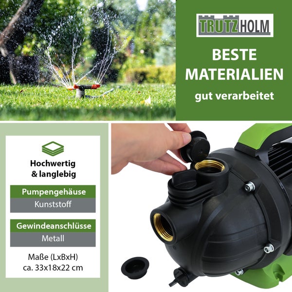Gartenpumpe 600 W 3000 l/h Förderhöhe 43 m Jetpumpe Wasserpumpe Saugpumpe zur Gartenbewässerung