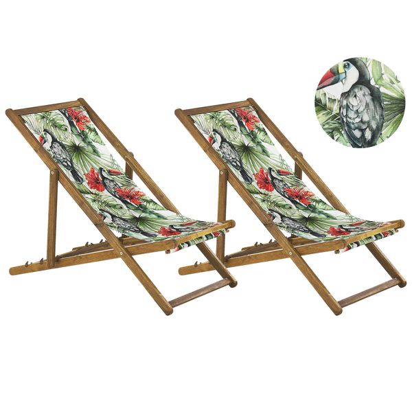 Set mit 2 klappbaren Liegestühlen ANZIO mit Ersatzstoffen Tiermotiv Akazienholz Hellbraun