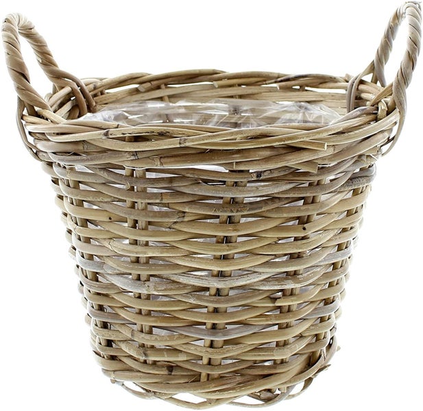 Dekoleidenschaft Pflanzkorb Rattan klein, Ø 30x23 cm Blumentopf, Pflanztopf, Pflanzkübel für Draußen, Blumenkübel