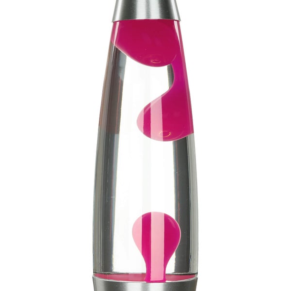 Lavalampe mit pinkfarbenem Wachs in einer klaren Flüssigkeit