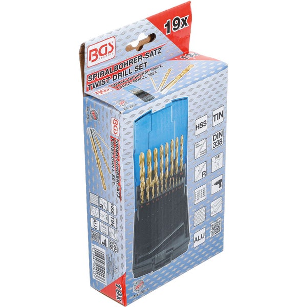 BGS Technic Spiralbohrer-Satz mit 19 Teilen in Verpackung