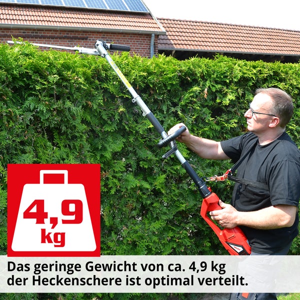 Mann schneidet Hecke mit einer elektrischen Heckenschere