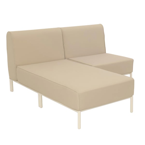 Gartensofa Lounge-Sofa mit Récamiere und Metallgestell in Beige.