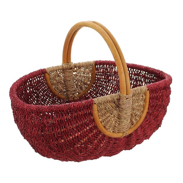FRANK FLECHTWAREN | Einkaufskorb Rot/Natur, RATTAN, 49 x 34 x 24 cm, GH 38 cm