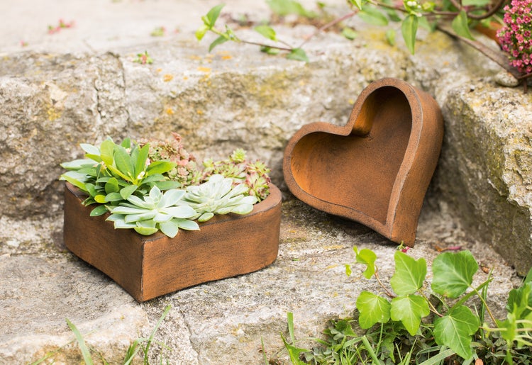 FRANK FLECHTWAREN | Pflanzer Rostherz, 2er Set, METALL, 18 x 5 x 17 cm, 23 x 6 x 23 cm