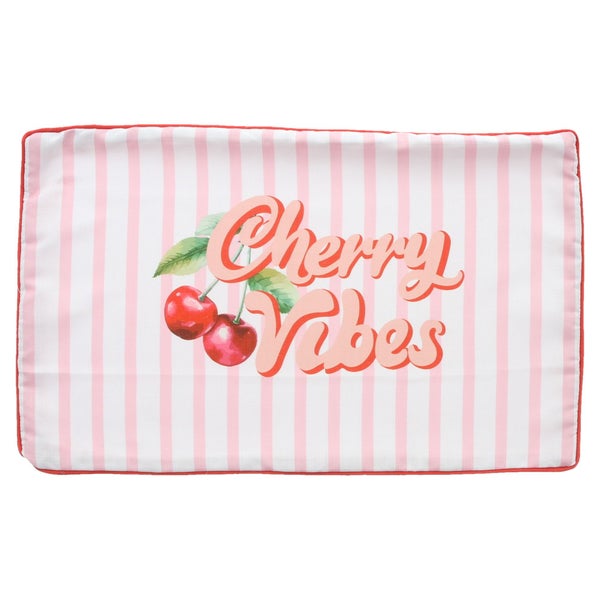 Kissenhülle mit vertikalen Streifen, Kirschen Motiv und dem Schriftzug Cherry Vibes
