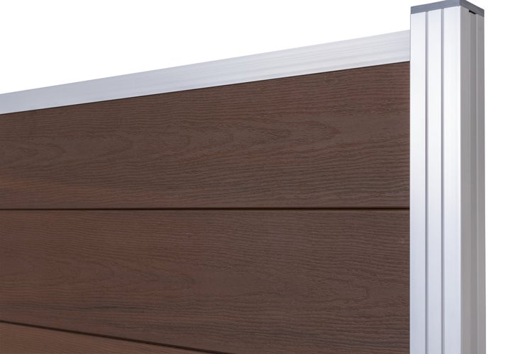 GartenLand WPC Zaun Advance Co-extrudiert ca. 180 x 180 cm Sichtschutz Steckzaun Ipé-Multicolor Holzstruktur Aluminium Silber Ohne Pfosten