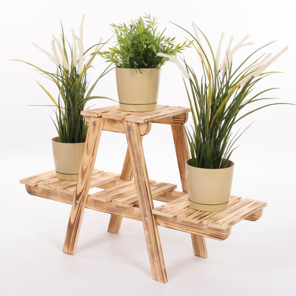 Blumenständer FLORACK HxBxT 45x74x25cm 3 Ablagen Kieferholz Geflammt