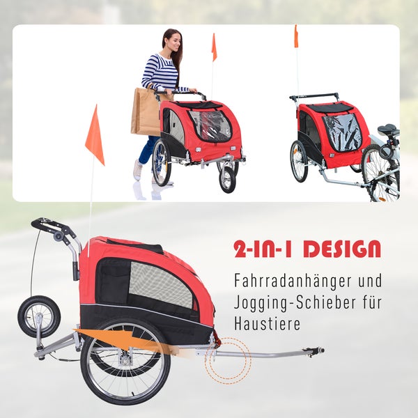 PawHut Fahrradanhänger, 155L x 83B x 108H cm, 600D Oxford, Stahlrohr, Rot+Schwarz