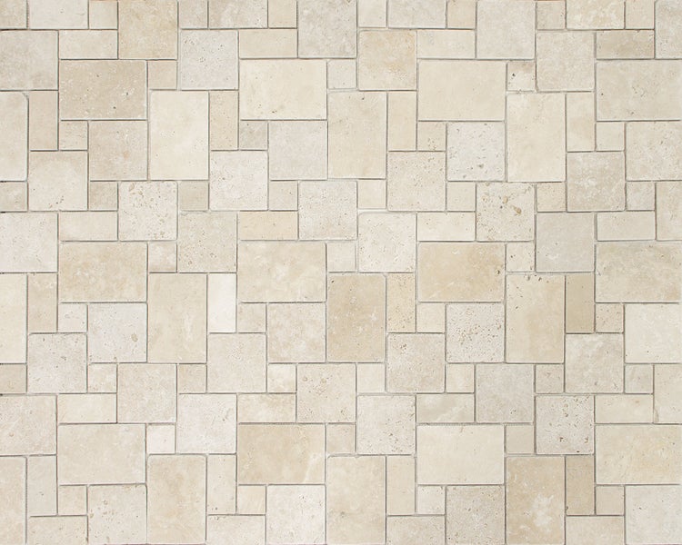 Wohnrausch Natursteinmosaik Travertin CREMA Mini Römischer Verband 35 x 35 cm, getrommelt, beige