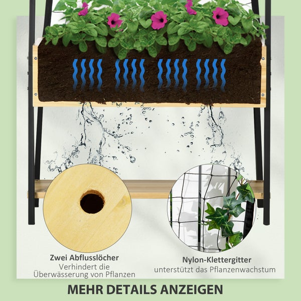 Outsunny Hochbeet mit Rankgitter, Pflanzkasten mit Ablage, Pflanzkübel mit Innenverkleidung aus Vlies, Blumenkasten, für Terrasse, Balkon, Natur, 80 x 30 x 125 cm