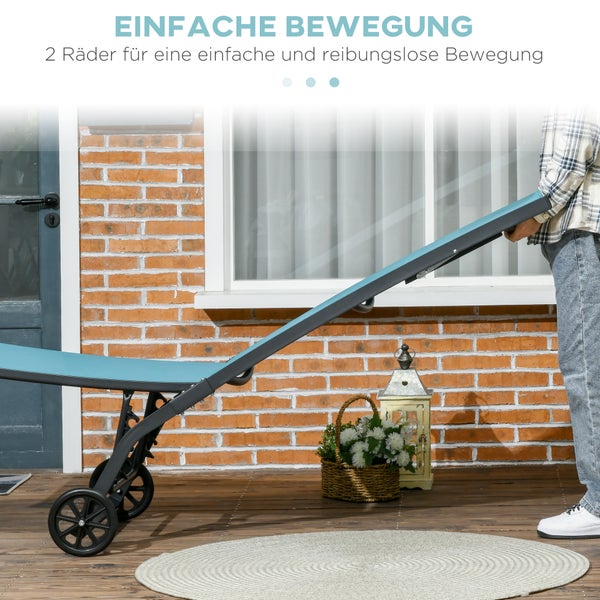 Outsunny Sonnenliege, Liegestuhl mit Rollen, Relaxliege mit verstellbarer Rückenlehne, 195 x 165 x 102 cm, Polyester, Alu, Blau