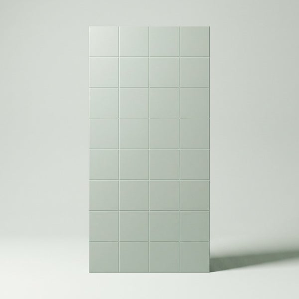 Wandfliesen im quadratischen Format als Verlegebeispiel in einem Raster angeordnet.