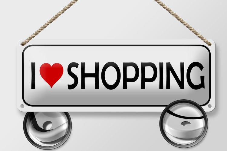 Blechschild Spruch 27x10cm I Love shopping Dekoration
