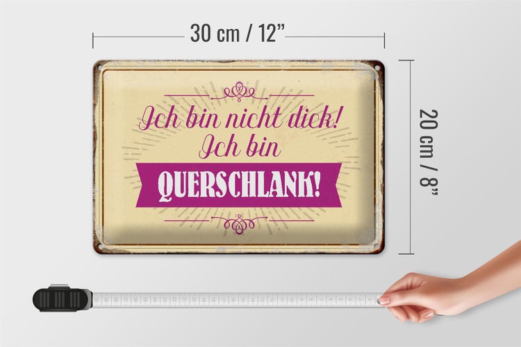 Blechschild Spruch 30x20cm bin nicht dick ich querschlank