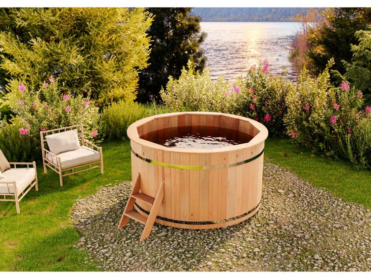 FinnTherm Badefass Bergen aus Holz mit Montagematerial, Naturbelassen