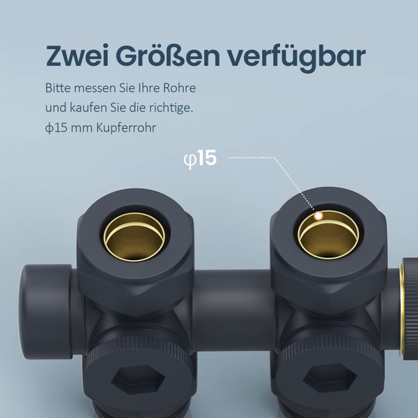 EMKE Zubehör Ventiladapter für 15 mm Kupferrohr, 2-teilig, geeignet für EMKE Thermostatventile, Heizkörper Zubehör
