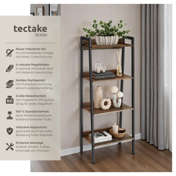 Leiterregal tectake Chatham inklusive Kippschutz, 57,5 x 34 x 138 cm Industrial Style Industrial Holz dunkel, rustikal