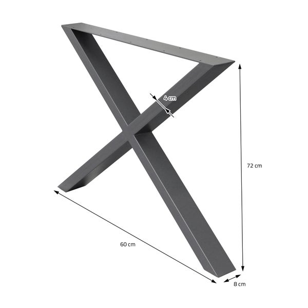 ECD Germany 2x Tischbeine X-Design X-Form, 60 x 72 cm, Anthrazit, pulverbeschichtete Stahl, Industriedesign, Metall Tischkufen Tischuntergestell Tischgestell Möbelfüße, für Esstisch Schreibtisch