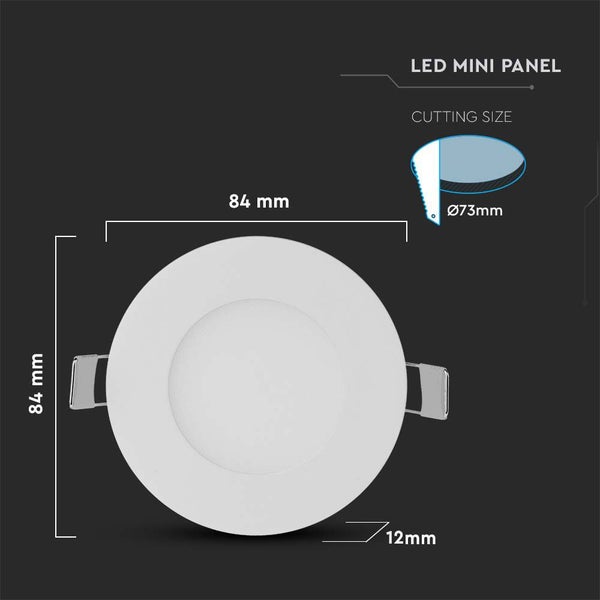 V-TAC VT-307RD-N - Runde LED-Mini-Panels - Premium-Serie - IP20 - Weiß - 3W - 130 Lumen -