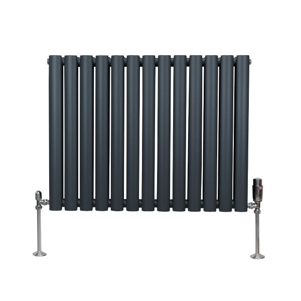 Oval Röhrenheizkörper & Chrom Thermostatventile – 600mm x 780mm - Anthrazitgrau
