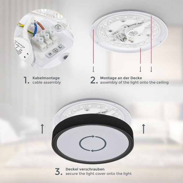Deckenlampe Ø25 cm - 12W, 1200lm, LED, neutralweiß, schwarz