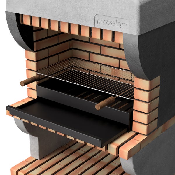 Movelar Gartengrillkamin aus Stein und Ziegeln mit integriertem Metallgrillrost und Ascheschublade