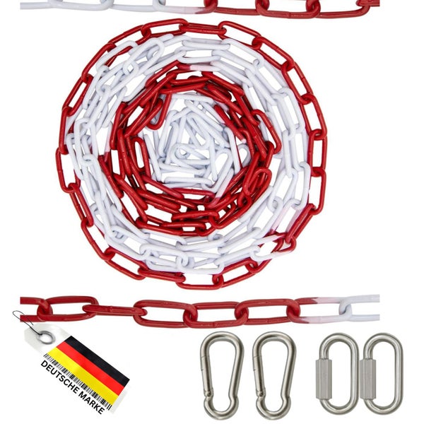 Absperrkette aus Kunststoff mit vier Verbindungsgliedern aus Metall, Deutsche Marke.