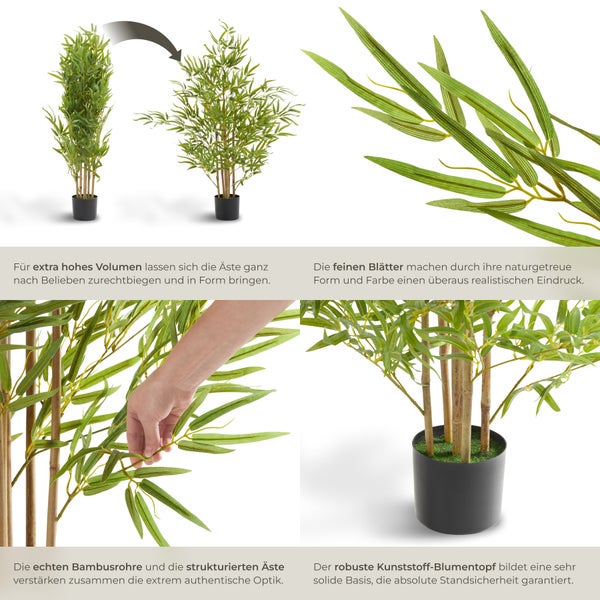 Künstlicher Bambusbaum tectake Bambosa stabiler Kunststoff-Blumentopf verschiedene Größen grün