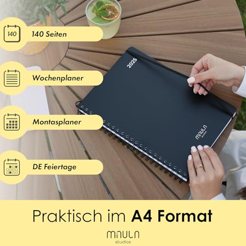 Milula Studios A4 Terminplaner 2025 - Buchkalender A4 Januar bis Dezember 2025 - Für mehr Organisation - Wochenplaner 2025 - Terminkalender Buch 2025 - Minimalistischer Planer Kalender 2025