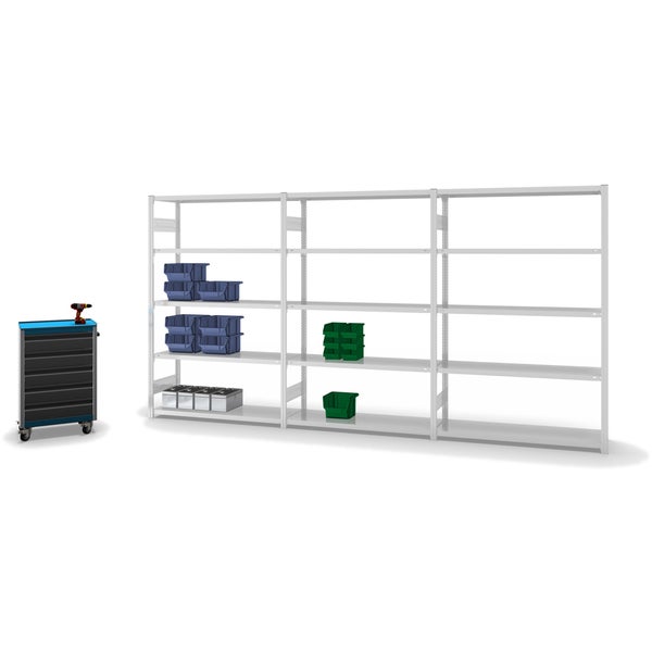 PROREGAL Fachbodenregal Stecksystem T-Profil Light-Duty Grundregal HxBxT 200 x 130 x 40 cm 5 Ebenen Fachlast 180 kg Beidseitig Nutzbar Lichtgrau