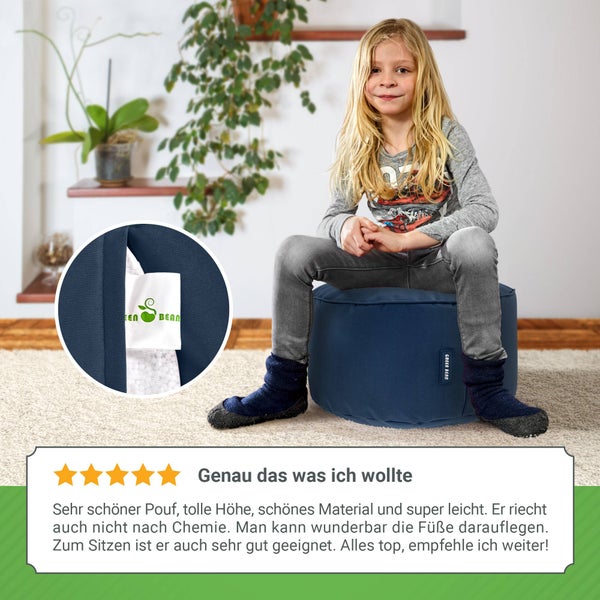 Green Bean Sitzsack-Hocker 45x25cm mit EPS-Perlen Füllung - Fußhocker Fußkissen Sitz-Pouf für Sitzsäcke - Bodenkissen für Kinder und Erwachsene - Fußablage Sitzkissen Sitzhocker Dunkelblau