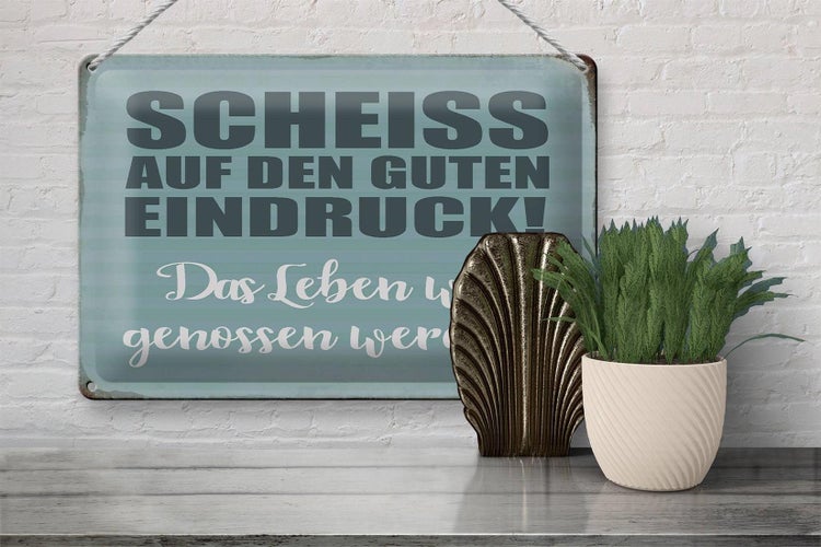 Blechschild Spruch 30x20cm Scheiss guten Eindruck Schild