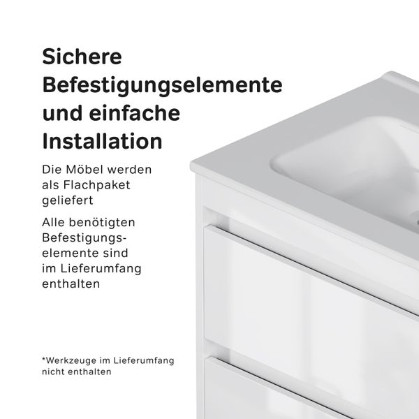 Sichere Befestigungselemente und einfache Installation des Badezimmermöbels