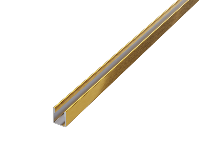 U-Profil aus Aluminium in Messingoptik gebürstet.