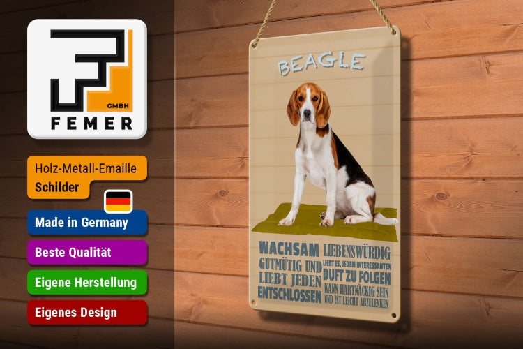 Blechschild Spruch 20x30cm Beagle Hund gutmütig liebt jeden