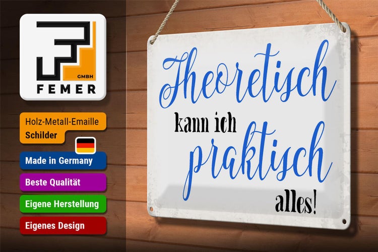 Blechschild Spruch 30x20cm theoretisch kann praktisch alles