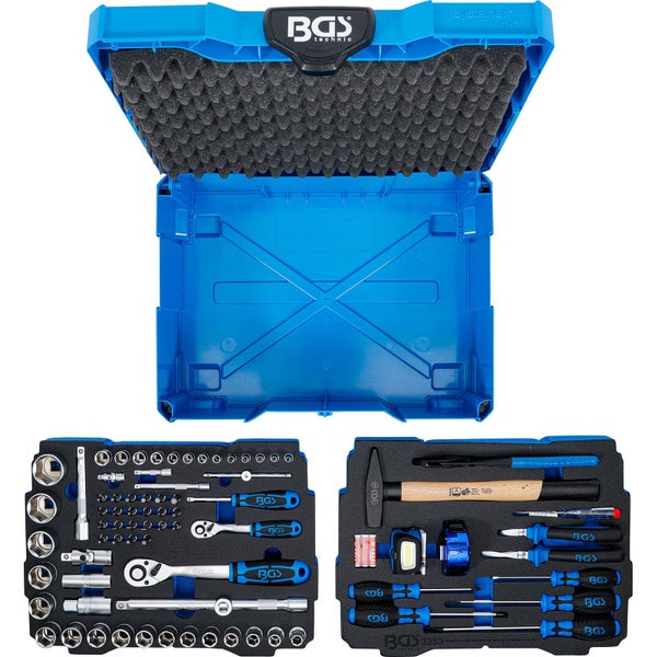 BGS Werkzeugkoffer mit Steckschlüsselsatz, Hammer, Schraubendrehern und Zubehör