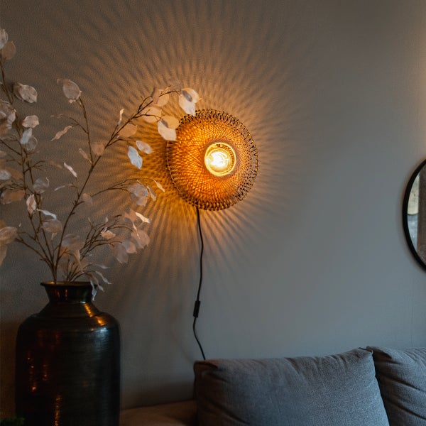 Smarte Wandleuchte Bambus 30 cm mit Stecker inkl. WiFi P45 - Rina