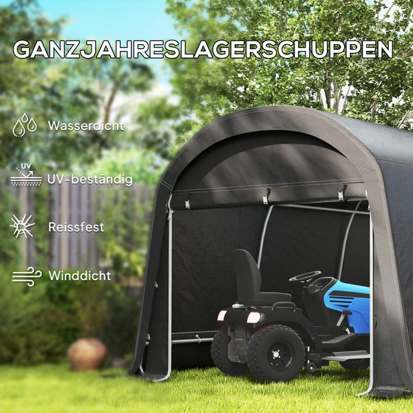 Outsunny Gerätehaus für Fahrräder, wasserdicht Gerätezelt mit Tür, Anti-Staub-Fahrradabdeckung, Unterstand, Foliengerätehaus Fahrradschuppen Fahradgarage für Garten 300x450x230 cm, Dunkelgrau