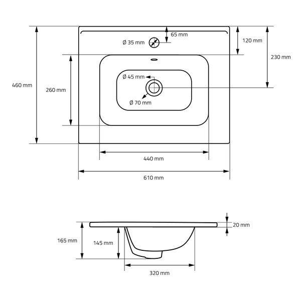 ML-Design Waschbecken Keramik Weiß 61x16,5x46 cm inkl. Ablaufgarnitur mit Überlauf Einbauwaschbecken Aufsatzwaschbecken Einbauwaschtisch Waschschale Waschplatz Handwaschbecken für Badezimmer/Gäste-WC