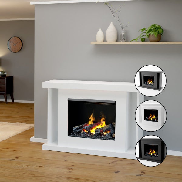 GLOW FIRE Elektrokamin 'Ares Opti Myst' | Wasserdampf Kamin mit Heizung inkl. Holz in schwarz als Standkamin| HxBxT: 106x131x38 cm