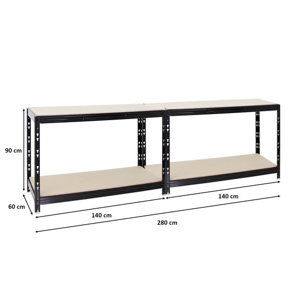 PROREGAL Mega Deal 2x Werkbank Tiger HxBxT 90 x 140 x 60 cm Fachlast 300 kg Schwarz