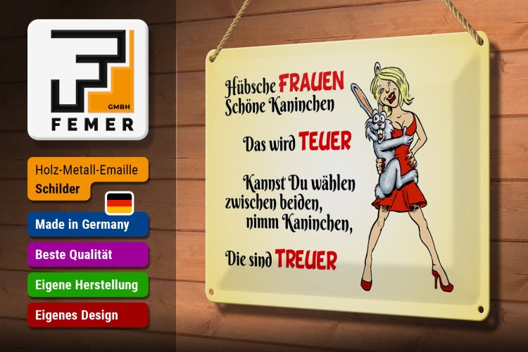 Blechschild Spruch 30x20cm Hübsche Frauen schöne Kaninchen