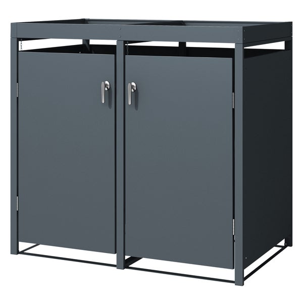 ML-Design Mülltonnenbox 2er mit Pflanzdach für 2 Mülltonnen, 240L 132x80x124cm Anthrazit, Stahl, wetterfest, Abschließbare Mülltonnenverkleidung mit Tür, Müllbox Mülltonnecontainer Mülltonnenabdeckung