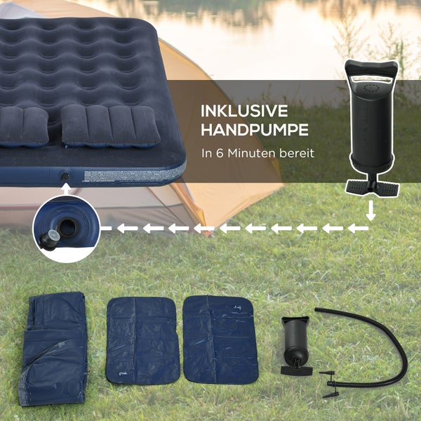 Outsunny Luftbett, Luftmatratze mit Handpumpe, Kopfkissen, Campingbett für 2 Personen, Blau, 203 x 152 x 22 cm